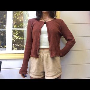 LACAUSA Rust orange rubbed cardigan